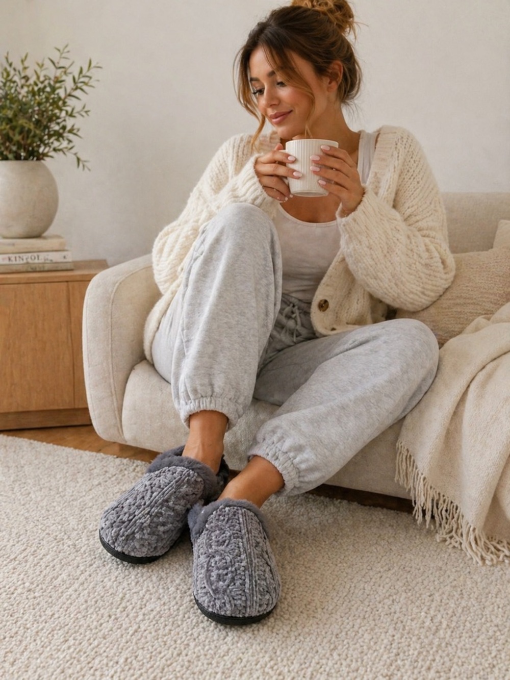 dearfoams Black Slip-Resistant Indoor Slippers